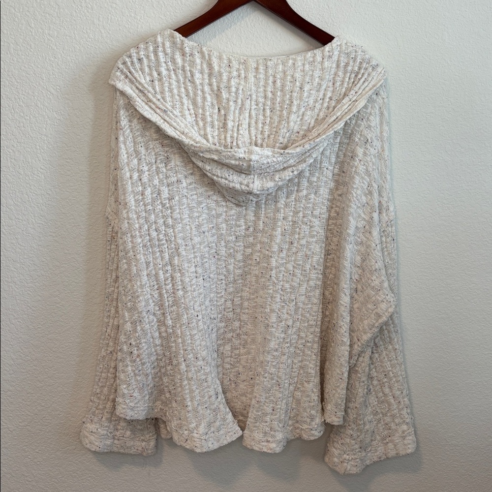 Free People Baja Babe Hacci Hooded Pullover White Multicolor Speckles Top M - Picture 4 of 13